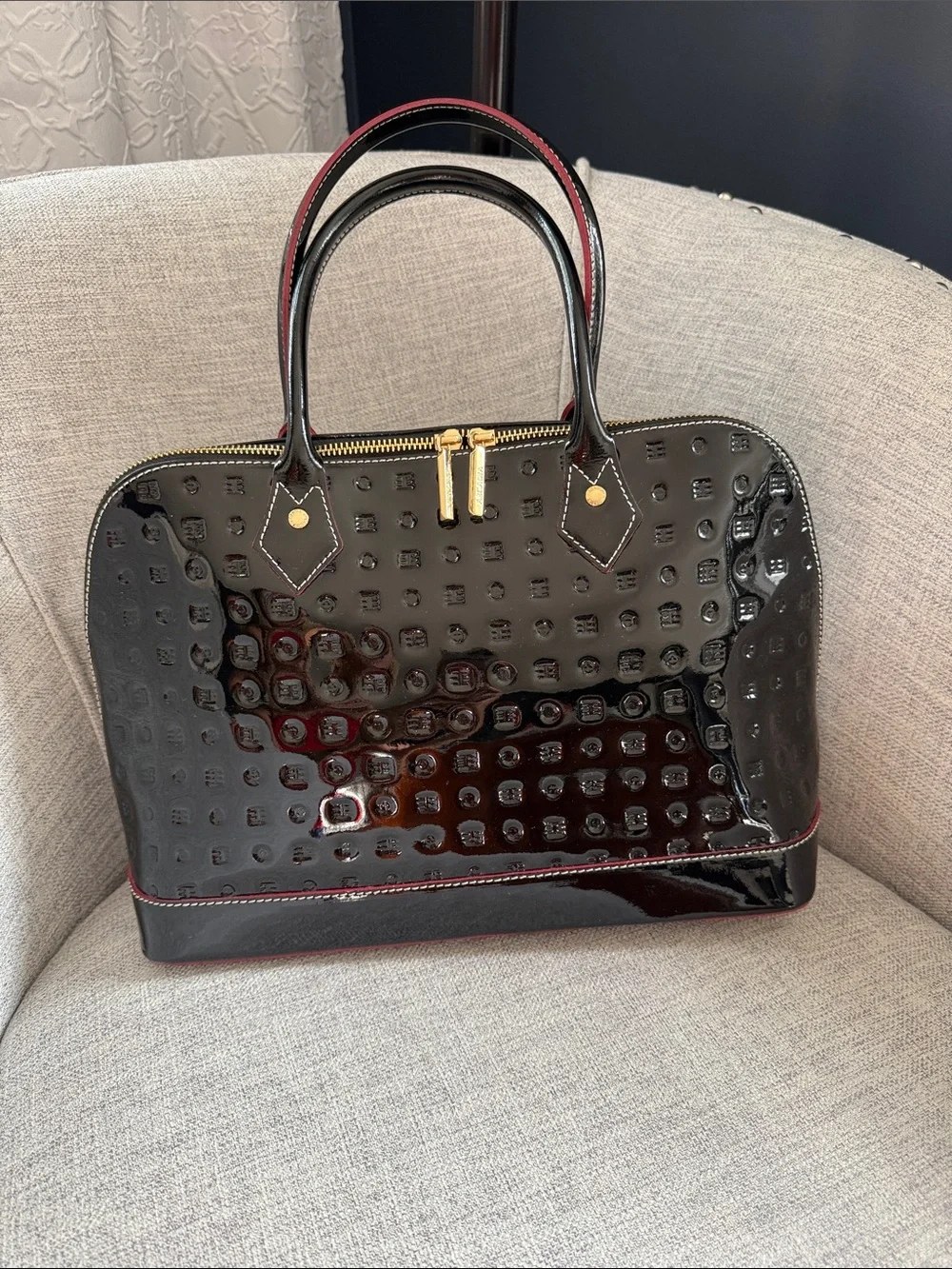 Beautiful Arcadia Italian Patent Leather Dome Satchel-Like New